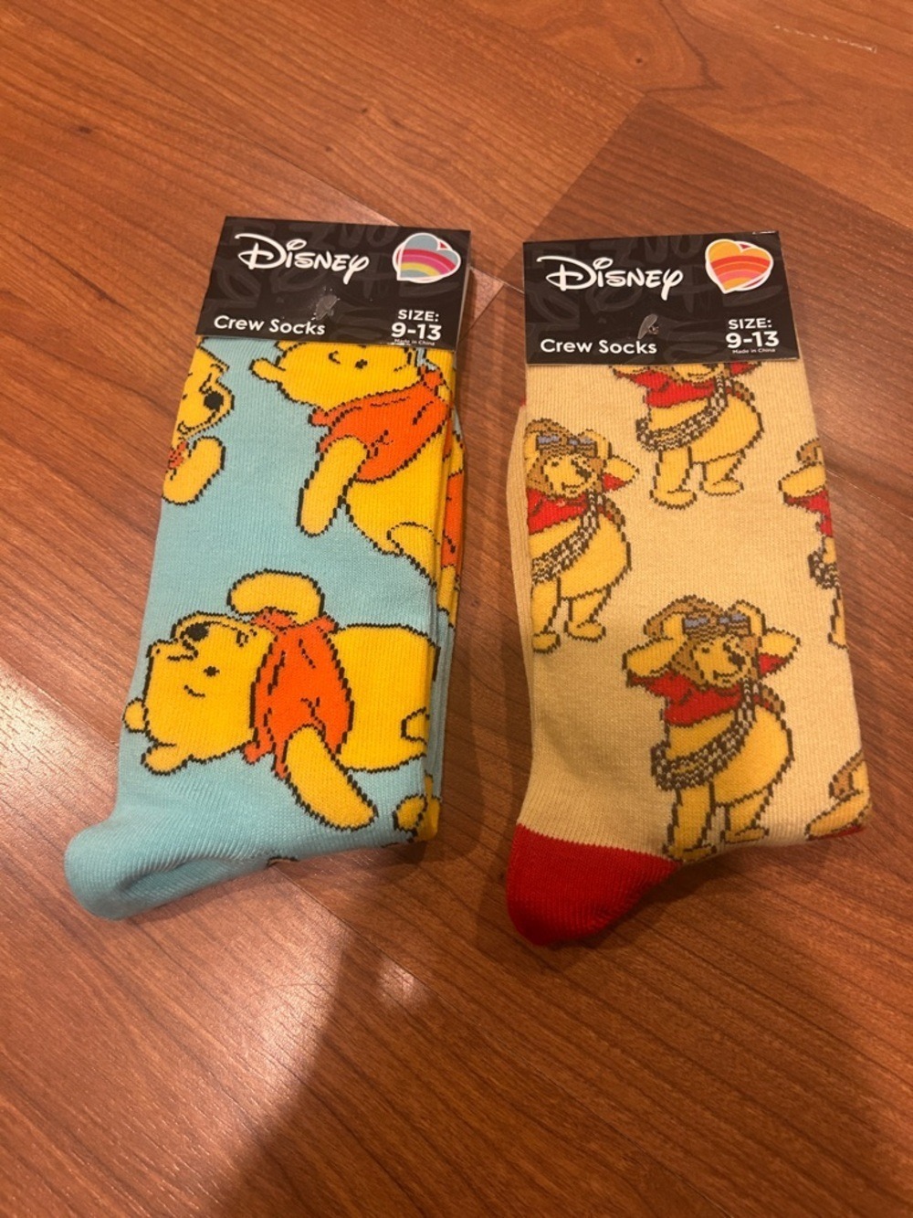 #0258 - Disney Winnie the Pooh Crew Socks - Blue, Yellow, Tan, Red